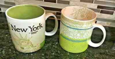 (2) STARBUCKS MUGS  New York City Icon Series 16oz  Cup 2012 & FLORAL 2008