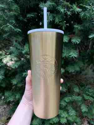 NEW HOLIDAY STARBUCKS GOLD 24oz Tumbler, Rare Limited Edition Stainless Steel - Sold on eBay Jan, 24th 2020 for $16.00