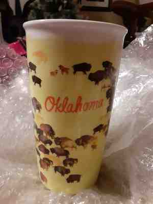 Starbucks Oklahoma, 12oz, Yellow Buffalo Ceramic Traveler, Travel Mug, TYPE 1 - Sold on eBay Jan, 24th 2020 for $62.00