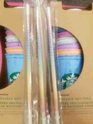 Starbucks Marbled Reusable Hot Cups - 6 Cups With 6 Lids & 3 Rainbow Straws NEW - Sold on eBay Jan, 24th 2020 for $35.00