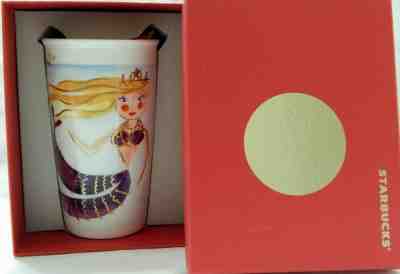 RARE Starbucks 2015 Mermaid Siren Ceramic Coffee Travel Tumbler Cup NEW Gift Box - Sold on eBay Jan, 24th 2020 for $34.95