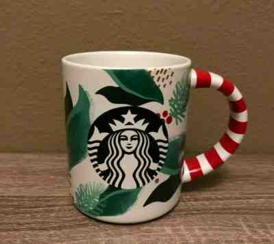 Starbucks 2019 Christmas Coffee Mug Holly Mistletoe Candy Cane Handle *NEW* - Sold on eBay Jan, 24th 2020 for $19.99