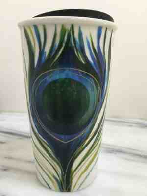 2015 Starbucks Peacock Feather Travel Tumbler Mug w/ Lid Dot Collection 12oz - Sold on eBay Jan, 24th 2020 for $29.95