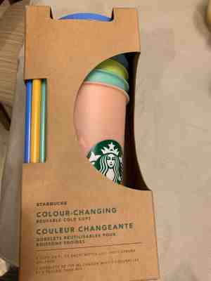 Starbucks Color Changing Reusable Cold Cup Tumbler Pack of 5 w/ Lids Straws NIB - Sold on eBay Jan, 23rd 2020 for $79.99