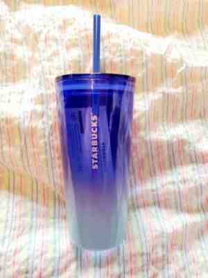 ???? GORGEOUS Starbucks Ombre Blue/Baby Blue Travel Glass Cold Cup 18 Oz 2020 NWT - Sold on eBay Jan, 22nd 2020 for $18.50