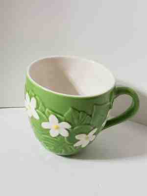 Starbucks 2006 Coffee Floral Mug Green Embossed Leaves White Flowers - Sold on eBay Jan, 22nd 2020 for $16.00