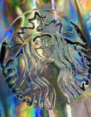2019 STARBUCKS Embossed Siren IRIDESCENT Rainbow RECYCLED GLASS WATER BOTTLE LE - Sold on eBay Jan, 25th 2020 for $39.00