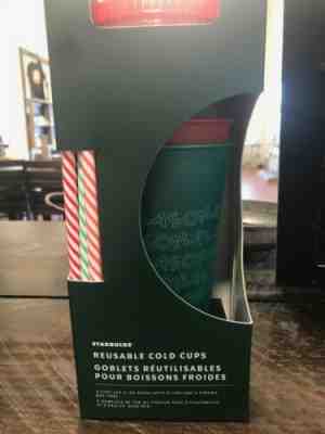 Starbucks 2019 Holiday Christmas Reusable Cold Cups With Straws 24oz 5 Pack NIB - Sold on eBay Jan, 25th 2020 for $19.00