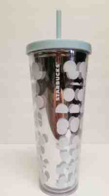 Starbucks Silver Tumbler, White Polka Dot, 24 oz, Cold Cup - Sold on eBay Jan, 25th 2020 for $16.99