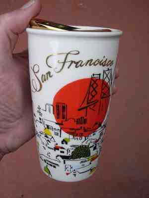 starbucks 2015 SAN FRANCISCO 6" TRAVEL COFFEE MUG california RED SUN skyline - Sold on eBay Jan, 25th 2020 for $19.99