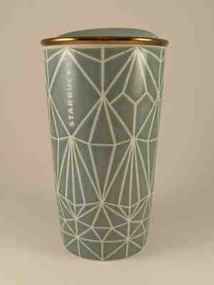 Starbucks Diamond Teal/Green/Gold Ceramic Tumbler Mug 12oz Tall W/ Matching Lid - Sold on eBay Jan, 25th 2020 for $19.99