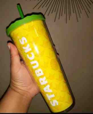Starbucks Pineapple tumbler cold cup Venti with New yellow straw! Hard to find! - Sold on eBay Jan, 25th 2020 for $28.00