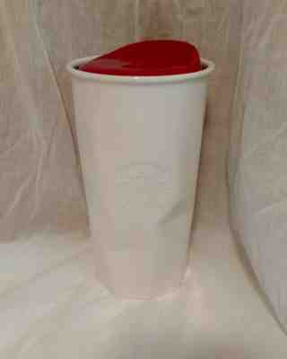 Starbucks 2013 Faceted White Ceramic Tumbler Red Lid 10 oz Travel Mug - Sold on eBay Jan, 25th 2020 for $15.95