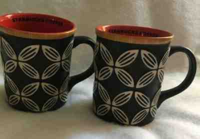 Starbucks 2008 Black White Red Tiki Hawaiian flower 2 mugs cup bone china  pair - Sold on eBay Jan, 25th 2020 for $16.99