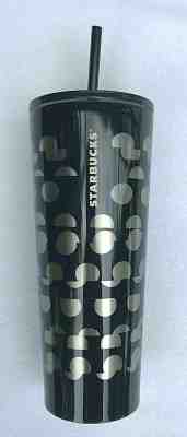 NEW Starbucks Black Metal 24oz Tumbler Venti Silver Half Cirlces - Sold on eBay Jan, 25th 2020 for $22.99