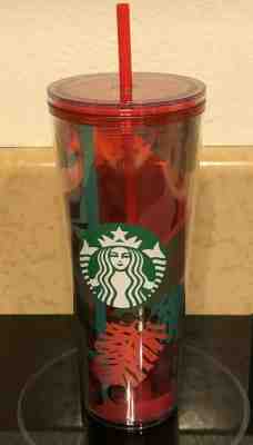 STARBUCKS RED W/ LEAFS 24OZ TUMBLER COLD CUP W/ STRAW HOLIDAY 2019 IN HAND - Sold on eBay Jan, 25th 2020 for $29.00
