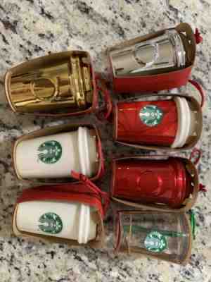 7 - 2014 Lot Mini - Ceramic 1 Plastic -StArBuCKs Cup Christmas Tree Ornaments - Sold on eBay Jan, 24th 2020 for $35.00