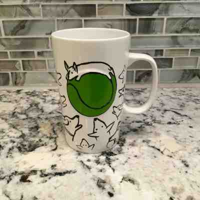 Starbucks Coffee Mug 2015 Dogs Tennis Ball White Green Raised 16 oz Cup - Sold on eBay Jan, 24th 2020 for $20.00