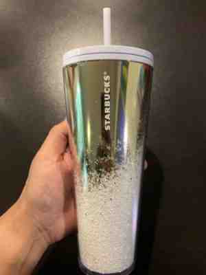 Starbucks Holiday 2019 Venti Tumbler GOLD WHITE Cascading Snow RARE EDITION - Sold on eBay Jan, 24th 2020 for $29.95