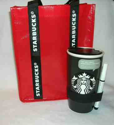New Starbucks 2016 Tumbler Coffee Mug Personalize Writable Surface Black Red Bag