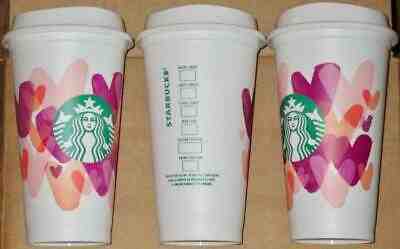 3 New Starbucks 2020 Valentines Day Heart Watercolor Reusable Hot Cups Free Ship - Sold on eBay Jan, 22nd 2020 for $18.97