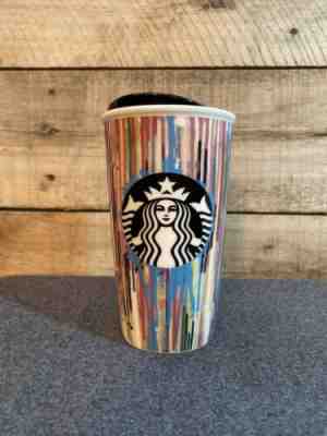 Starbucks PAINT DRIP 2015 Double Wall Ceramic Travel Coffee Mug Cup Tumbler Lid - Sold on eBay Jan, 22nd 2020 for $26.99