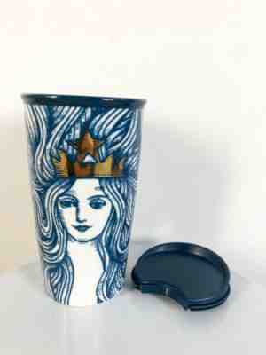 Starbucks 2016 Siren Mermaid Gold Crown Anniversary Tumbler Travel w Blue Hair - Sold on eBay Jan, 26th 2020 for $49.99
