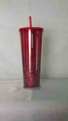 STARBUCKS 2019 Holiday Limited Edition Red Cascading Glitter Tumbler 24 oz Venti - Sold on eBay Jan, 26th 2020 for $25.00