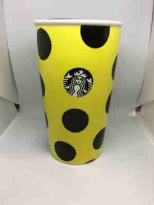 Starbucks 2015 Ceramic Yellow & Black Polka Dot Mug with Lid 12oz Double Wall - Sold on eBay Jan, 26th 2020 for $15.00