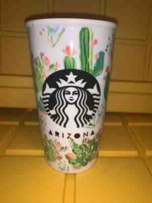 STARBUCKS INSULATED PORCELAIN / CERAMIC TRAVEL MUG / TUMBLER - ARIZONA - CACTUS - Sold on eBay Jan, 26th 2020 for $15.00