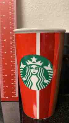 Starbucks 2018 Holiday Red Gold Striped Ceramic Travel Mug Tumbler 12 fl NEW - Sold on eBay Jan, 26th 2020 for $16.50