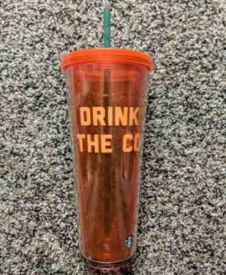 STARBUCKS 24ozs “Drink All The Coffee”  orange cold cup $30 - Sold on eBay Jan, 26th 2020 for $24.99