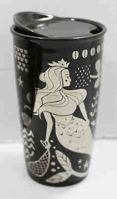 Starbucks 2017 Silver & Black Ceramic Mermaid Siren Travel Mug Tumbler 12 oz NEW - Sold on eBay Jan, 26th 2020 for $17.99