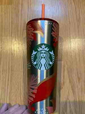 STARBUCKS Snow & Pines Metal Tumbler Venti Cold Cup (Brushed Steel) 2019 Winter - Sold on eBay Jan, 26th 2020 for $16.90