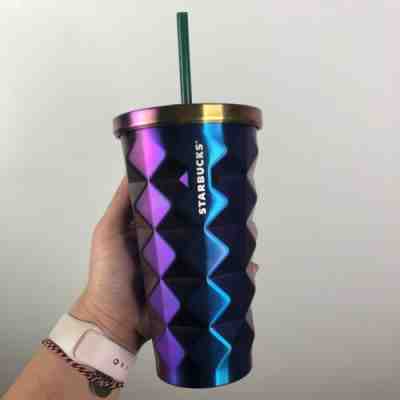 Starbucks 2016 Iridescent Purple Geometric Studded Stainless Steel With Straw - Sold on eBay Jan, 26th 2020 for $49.99