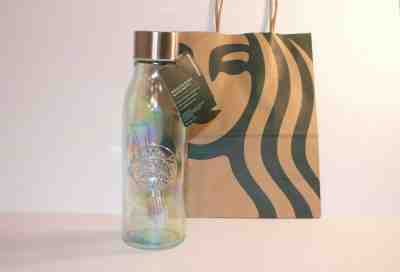 New Starbucks 2019 Holiday Iridescent Recycled Glass Bottle. 20 oz. - Sold on eBay Jan, 26th 2020 for $16.50