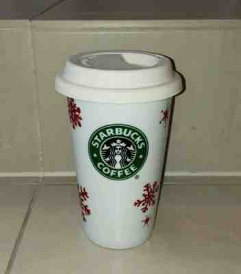 2010 Starbucks Ceramic Travel Tumbler Mug 12 Oz Christmas Holidays White & Red - Sold on eBay Jan, 26th 2020 for $15.99
