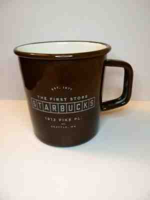 Starbucks Mug Cup 14 oz  Enamel Metal 1st Store Exclusive 1912 Pike Place Brown - Sold on eBay Jan, 26th 2020 for $24.95