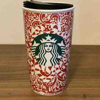 Starbucks Ceramic Travel Tumbler Mug 12 Oz Christmas Candy Cane Red Cup 2016. - Sold on eBay Jan, 26th 2020 for $15.29