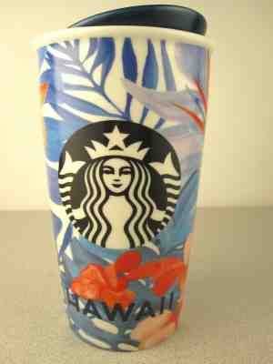 Starbucks Hawaii Ceramic Mug Travel Tumbler w/ Lid 2015 Tropical Design 12oz HTF - Sold on eBay Jan, 26th 2020 for $34.99
