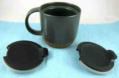 Starbucks 2016 Cork Bottom Travel Ceramic Coffee Mug Charcoal Gray w/ 2 Lids  - Sold on eBay Jan, 26th 2020 for $24.99