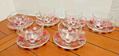 Set 6 Starbucks Glass Peppermint Candy Cup & Saucer Holiday Coffee Tea Christmas - Sold on eBay Jan, 25th 2020 for $85.00