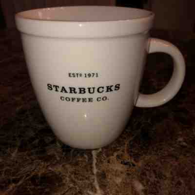 Starbucks Coffee Mug Cup 2001 Barista Abbey White 16 oz Black Graphics Est 1971 - Sold on eBay Jan, 24th 2020 for $16.99