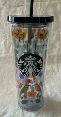 Starbucks Acrylic Cold Cup Tumbler Venti 24 oz Floral Butterfly Nature Reusable  - Sold on eBay Jan, 27th 2020 for $24.64