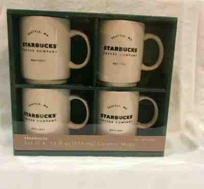 Set of 4-14 oz  Stackable 2018 Starbucks Ceramic Mugs White New Sealed  - Sold on eBay Jan, 27th 2020 for $26.85