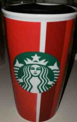 Starbucks Holiday Ceramic Tumbler Red Stripe Double Wall Traveler 12 Oz Cup New - Sold on eBay Jan, 27th 2020 for $17.74