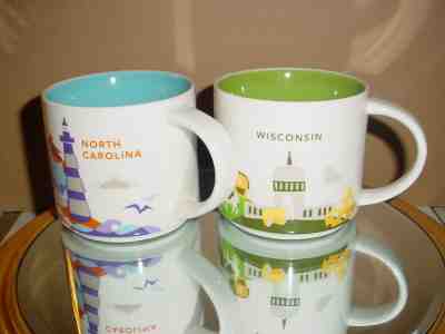 2 NEW STARBUCKS CUPS MUGS "YOU ARE HERE" NORTH CAROLINA 2014 & WISCONSIN 2015 - Sold on eBay Jan, 27th 2020 for $18.99