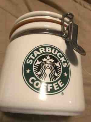 Starbucks Coffee 6inRound Latchable White Ceramic Canister / Jar - Sold on eBay Jan, 27th 2020 for $15.00