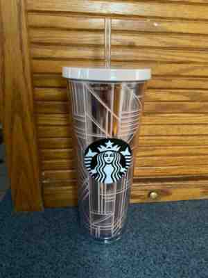 Starbucks Rose Gold Pink Lines Venti Cold cup  Tumbler with straw 2019 - Sold on eBay Jan, 26th 2020 for $19.99