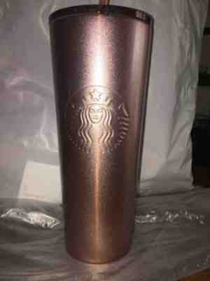 New Starbucks Venti Travel Tumbler Rose Gold Stainless Steel & Straw 24 oz. - Sold on eBay Jan, 26th 2020 for $49.99